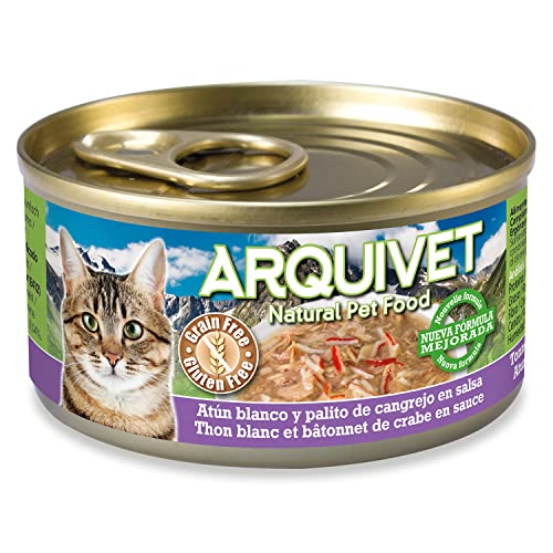 Arquivet Pack 24 LATAS Atún Blanco en Salsa con Palito de Cangrejo para Gatos - 80 gr por Unidad - Ingredientes Naturales, Sabroso y nutritivo - Comida húmeda para Gatos - Latas Gourmet