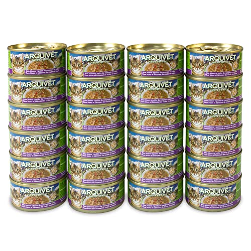 Arquivet Pack 24 LATAS Atún Blanco en Salsa con Palito de Cangrejo para Gatos - 80 gr por Unidad - Ingredientes Naturales, Sabroso y nutritivo - Comida húmeda para Gatos - Latas Gourmet