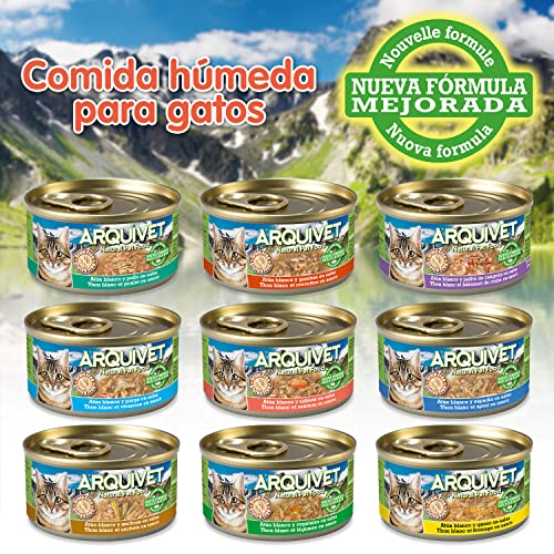 Arquivet Pack 24 LATAS Atún Blanco en Salsa con Palito de Cangrejo para Gatos - 80 gr por Unidad - Ingredientes Naturales, Sabroso y nutritivo - Comida húmeda para Gatos - Latas Gourmet