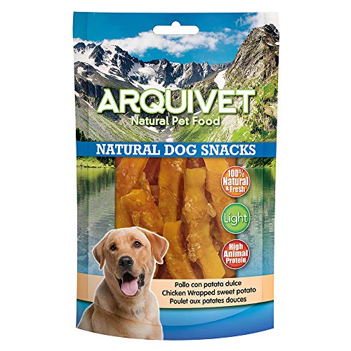 ARQUIVET Pollo con Patata Dulce 100 gr - Snack para Perros 100% Natural - Chuches, golosinas, premios, recompensas, chucherías para Perros - Producto Light bajo en Grasas