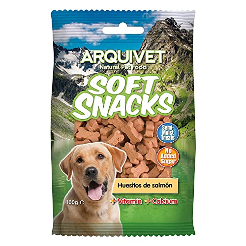 Arquivet Soft Snacks para Perro Huesitos Salmón Pack 14 x 100 g - Snacks Naturales para Perros de Todas Las Razas - Premios, recompensas, chuches para Perros