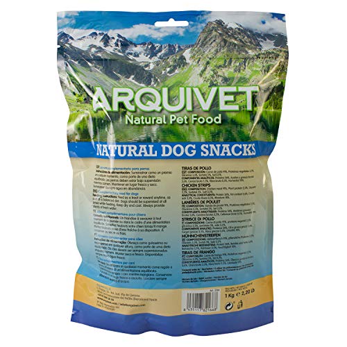 ARQUIVET Tiras de Pollo 1kg - Snacks 100% Naturales para Perros - Chuches, premios, golosinas, chucherías, recompensas caninas - Producto Light, bajo en Grasas