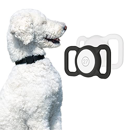 Artwizz PetStrap - Funda compatible con Apple AirTag como colgante para collar de perro o gato - Funda de silicona para usar como rastreador GPS para tu mascota - 2 unidades - negro y blanco