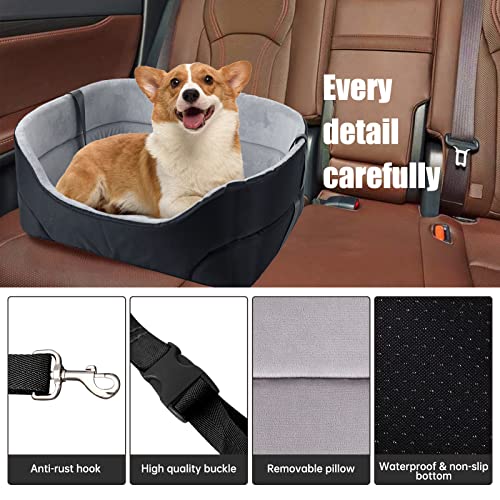 Asiento de coche para perros con correa, antideslizante y lavable, asiento universal para coche con cojín extraíble, cama para perros, cesta para perros para perros pequeños, medianos y grandes