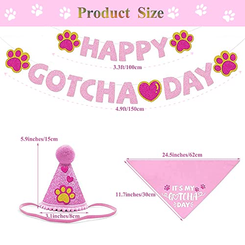 ASOCEA Gotcha Day Bandana para perro para niño y niña bufanda triangular de feliz cumpleaños baberos accesorios de decoración para fiestas de adopción de mascotas sombrero de cono azul pancartas globo