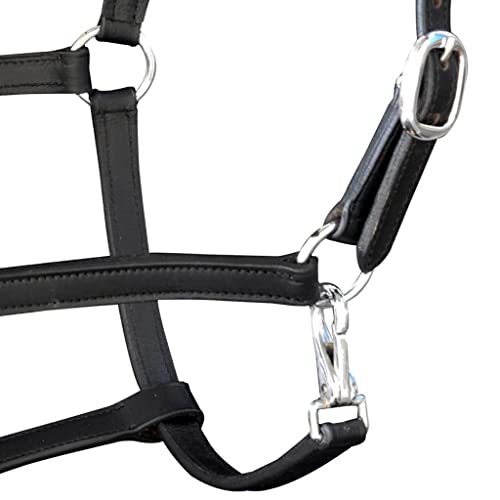 Atlojoys Ronzal/Cabestro de Cuero Negro Ajustable para Caballo (Estándar), Cabezada para Potro, Brida de Caballo Control Halter Accesorios para Montar