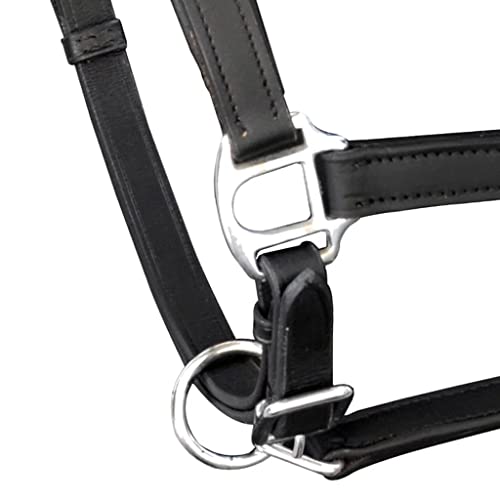 Atlojoys Ronzal/Cabestro de Cuero Negro Ajustable para Caballo (Estándar), Cabezada para Potro, Brida de Caballo Control Halter Accesorios para Montar