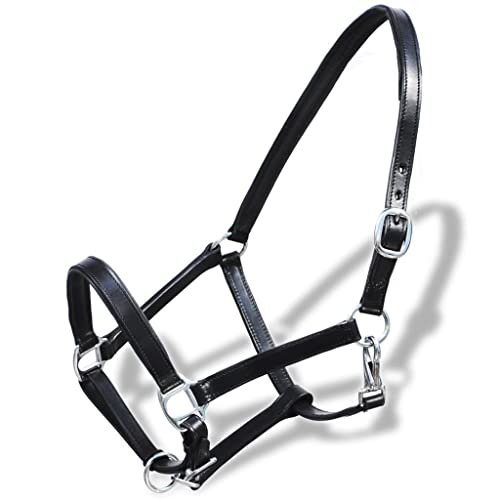 Atlojoys Ronzal/Cabestro de Cuero Negro Ajustable para Caballo (Estándar), Cabezada para Potro, Brida de Caballo Control Halter Accesorios para Montar