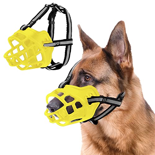 Auflosung Bozal De para Perros bozales de Silicona de Cesta Suave para Perros Bozal Transpirable Ajustable Evita Morder Masticar Y Ladrar,para Perros,para Perros Grandes, Medianos,PequeñOs(L, Yellow)