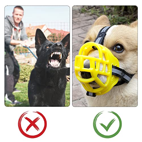 Auflosung Bozal De para Perros bozales de Silicona de Cesta Suave para Perros Bozal Transpirable Ajustable Evita Morder Masticar Y Ladrar,para Perros,para Perros Grandes, Medianos,PequeñOs(L, Yellow)