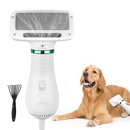 AUKUYEE Cepillo para Perros y Gatos, Portátil y Silencioso 2 En 1 Eléctrica Secador De Pelo Peine Perros Gatos Grooming Cepillo Peine Y Secadora Accesorios Protege el Cabello, Temperatura Ajustable