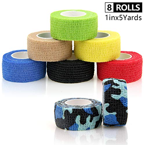 AUPCON Vendas Autoadhesivas cohesivas Cinta Vendaje auto adherentes Vendaje elástico no tejido para animales Deportes para mascotas Tobillo Y Esguinces (2.5cm 8 Roller Multicolor)