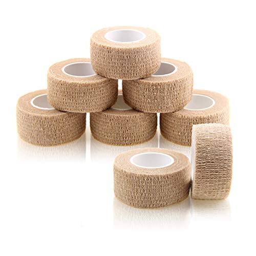 AUPCON Vendas Autoadhesivas cohesivas Cinta Vendaje auto adherentes Vendaje elástico no tejido para animales Deportes para mascotas Tobillo Y Esguinces (2.5cm 8 Roller Beige)