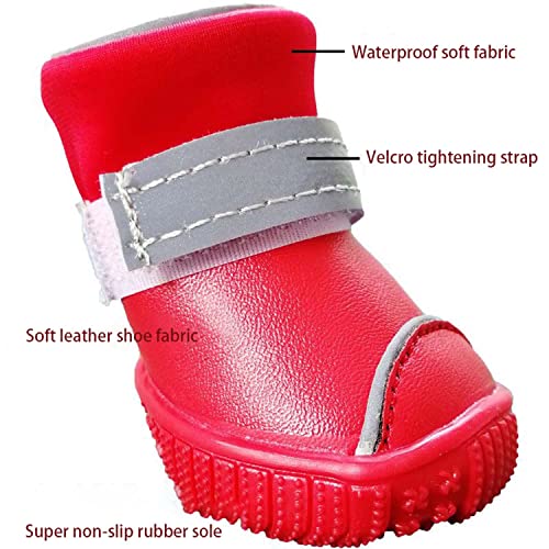 Ausemo Botas de Nieve para Perros de Invierno Zapatos de Lluvia de Cuero Impermeable y Cálido Antideslizante Resistente al Desgaste para Pequeños Medio Perros Gatos,Coffee,2