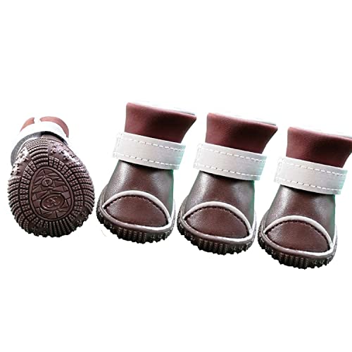 Ausemo Botas de Nieve para Perros de Invierno Zapatos de Lluvia de Cuero Impermeable y Cálido Antideslizante Resistente al Desgaste para Pequeños Medio Perros Gatos,Coffee,2