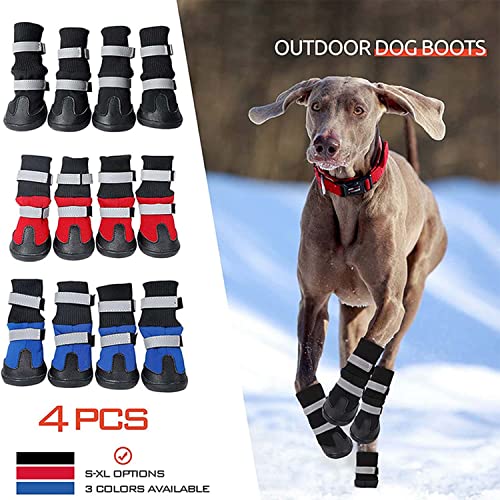 Ausemo Botas Impermeables para Perros Reflectante de Invierno Zapatos para Mascotas Exterior Botines Antideslizantes para la Nieve Protector de Pata para Medio Perros Grandes,Red,X