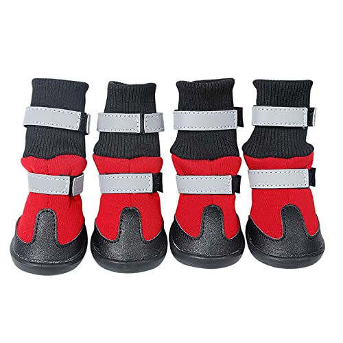 Ausemo Botas Impermeables para Perros Reflectante de Invierno Zapatos para Mascotas Exterior Botines Antideslizantes para la Nieve Protector de Pata para Medio Perros Grandes,Red,X