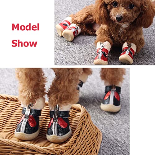 Ausemo Zapatos de Invierno para Perros Botas Impermeables Cálidas y Transpirables Cachorro Lindo Antideslizante Exterior para Caminar Raquetas de Nieve Protectores de Patas,Black,5