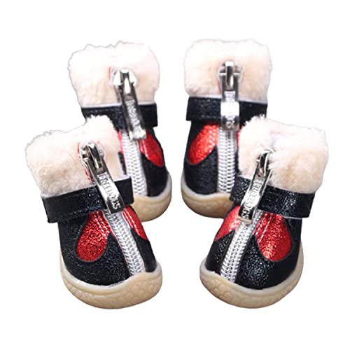 Ausemo Zapatos de Invierno para Perros Botas Impermeables Cálidas y Transpirables Cachorro Lindo Antideslizante Exterior para Caminar Raquetas de Nieve Protectores de Patas,Black,5