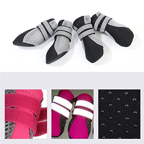 Ausemo Zapatos de Perrito Tamaño Pequeño Mediano Transpirable Protector de Patas de Perrito Antideslizante Botas para Perros con Correas Reflectantes para Interior Exterior Caminar,Pink,S