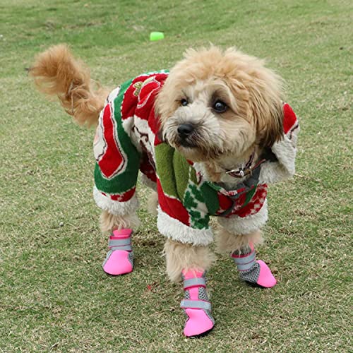 Ausemo Zapatos de Perrito Tamaño Pequeño Mediano Transpirable Protector de Patas de Perrito Antideslizante Botas para Perros con Correas Reflectantes para Interior Exterior Caminar,Pink,S