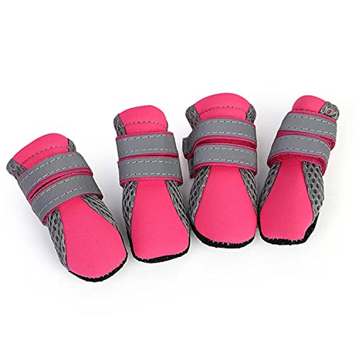 Ausemo Zapatos de Perrito Tamaño Pequeño Mediano Transpirable Protector de Patas de Perrito Antideslizante Botas para Perros con Correas Reflectantes para Interior Exterior Caminar,Pink,S