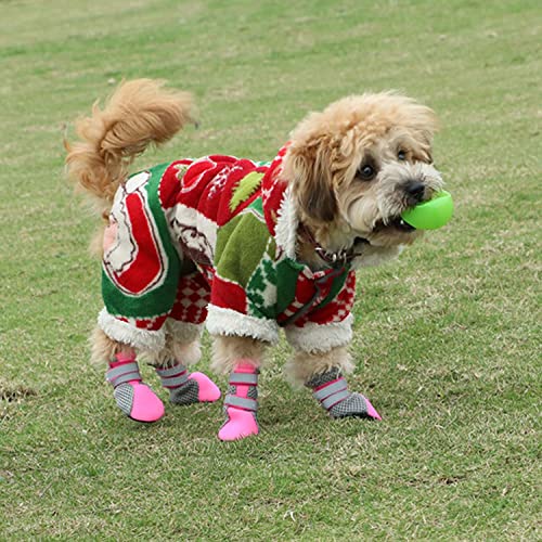 Ausemo Zapatos de Perrito Tamaño Pequeño Mediano Transpirable Protector de Patas de Perrito Antideslizante Botas para Perros con Correas Reflectantes para Interior Exterior Caminar,Pink,S