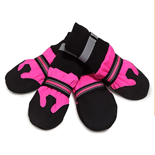 Ausemo Zapatos para Perros Impermeable Antideslizante Invierno Botas para Mascotas Reflectante Cálido Suave Exterior Interior para Perros Medianos y Grandes Senderismo Correr,Red,4