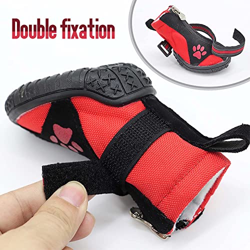 Ausemo Zapatos para Perros Impermeable Reflexivo Botas para Perros Exterior Zapatos de Lluvia de Nieve Antideslizante Calcetines Calzado para Perros Medianos y Grandes,Red,5