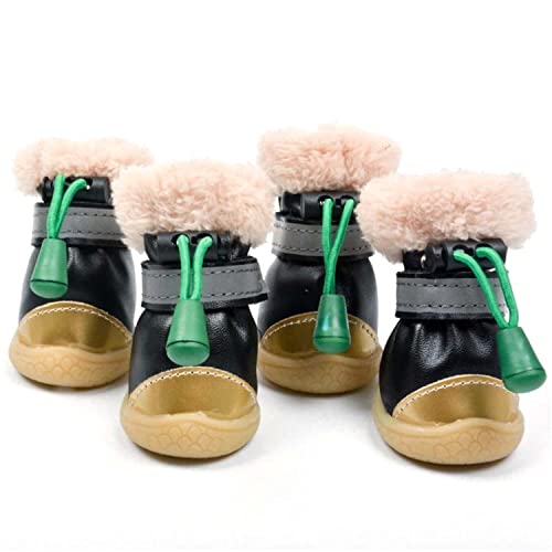 Ausemo Zapatos para Perros Invierno Cálido Nieve Botas Suela de Goma Antideslizante con Cordón Ajustable Protectores de Patas de Cachorro para Correr Senderismo,Black,S