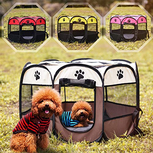 AUTUUCKEE Parques para perros, Portátil Plegable Pet Playpen Oxford Tela Gato Cachorro Perro Tienda Interior Al Aire Libre Mascota Perrera (Rozo)