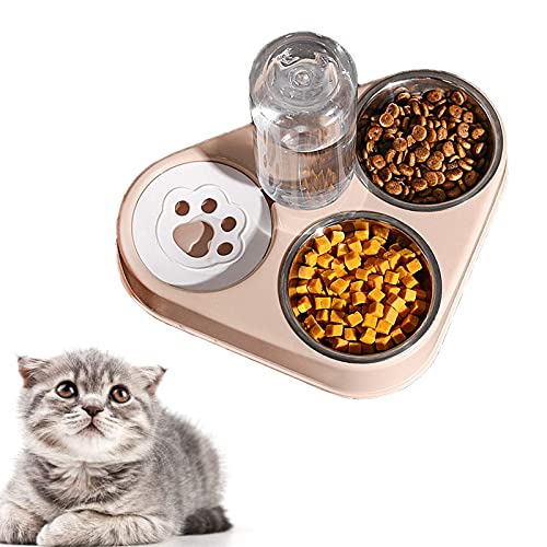 auvstar 3 en 1 Elevado Comedero Gato,Cuenco del Gato Doble Tazón, Comedero Automático para Mascotas con Dispensador de Agua ,Inoxidable Cuencos para Comida para Gatos y Perros Pequeños (Rosa)