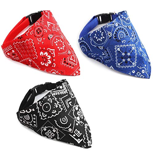 AUXSOUL 3 piezas Collar de Bandana para Perros, Pañuelos Ajustables para Mascotas, Bufanda de Moda para Perros y Gatos, Regalos para Perros Gatos para Navidad Cumpleaños Fiesta (M, Rojo,Azul y Negro)