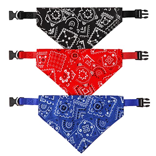 AUXSOUL 3 piezas Collar de Bandana para Perros, Pañuelos Ajustables para Mascotas, Bufanda de Moda para Perros y Gatos, Regalos para Perros Gatos para Navidad Cumpleaños Fiesta (M, Rojo,Azul y Negro)