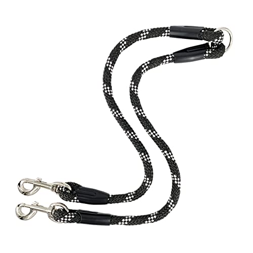 AVANZONA Correa Perro Doble Nylon Redondo, Hecho a Mano en la UE, Antitirones para Pasear 2 Perros, Entrenamiento para Perros pequeños medianos y Grandes 55cm (Negro&Blanco)