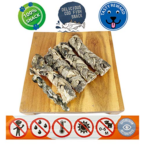 AVANZONA Golosinas para Perros, Snacks para Perros Naturales, Trenzas de Pescado, 100% Piel de Bacalao Seca al Aire, un Solo ingrediente, Rico en Omega -3, Sin Granos y Gluten. Swirls. 100G.