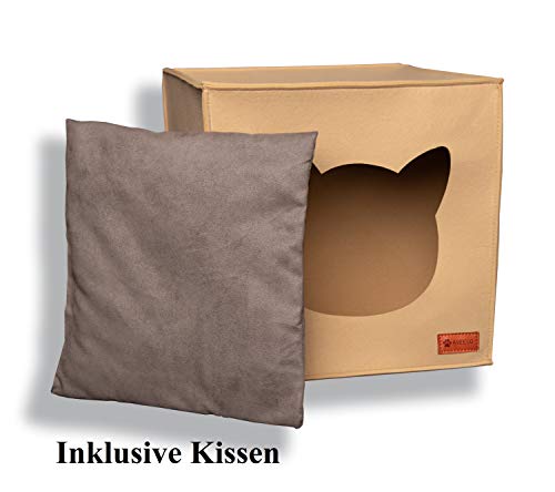 AVEELO Cueva para gatos de fieltro con suelo antideslizante, apta para estantería IKEA Kallax y Expedit, con cojín extraíble, cueva de fieltro para gatos y perros pequeños, cesta para gatos (beige)