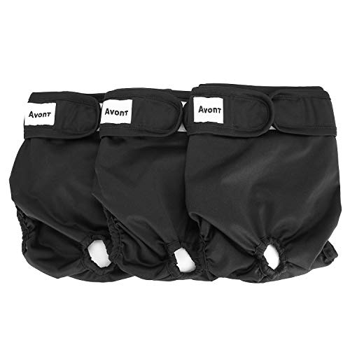 Avont 3 Packs - Pañales Lavables para Perras, Reutizables y Duraderos para Perros Hembra, Female Dog Diapers Altamente Absorbentes -L, 18"-24" Cintura, Negro