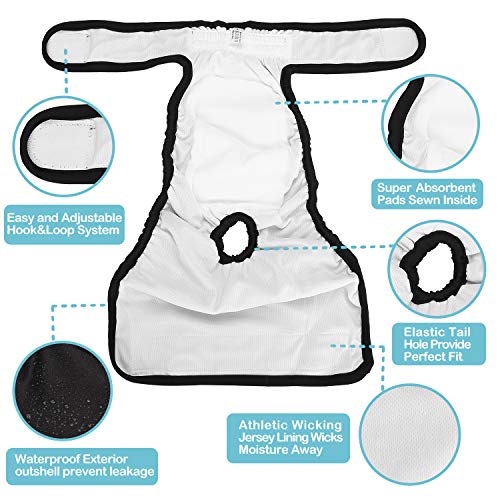 Avont 3 Packs - Pañales Lavables para Perras, Reutizables y Duraderos para Perros Hembra, Female Dog Diapers Altamente Absorbentes -XS, 6"-8.5" Cintura, Negro