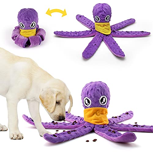 AWOOF Ocultar Comida Juguetes Olfativos de Pulpo a Perro, Zurridos Juguetes Interactivos para Cachorros Juguete Masticable de Peluche Alimentador Lento Juguete de Rompecabezas para Perros Aburridos