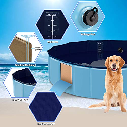 AYITOO Piscina para Perros, Bañera para Perros, Antideslizante Piscina para Mascotas Perros, Plegable Bañera Mascotas para Piscina, PVC Natación Piscina para Perros 120 cm x 30 cm Azul