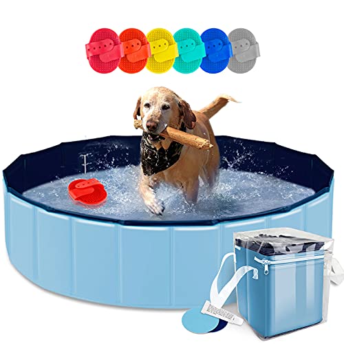 AYITOO Piscina para Perros, Bañera para Perros, Antideslizante Piscina para Mascotas Perros, Plegable Bañera Mascotas para Piscina, PVC Natación Piscina para Perros 120 cm x 30 cm Azul