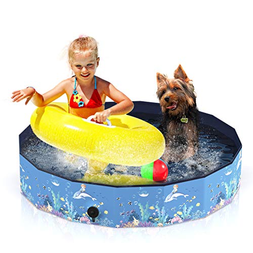 Aytop - Piscina para perro plegable, para bañera de PVC para perro, diseño antideslizante para niños, piscinas con pelotas, patujaritas para perros pequeños y gatos, color azul (120 cm x 30 cm)