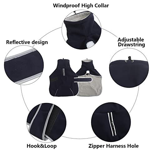 babepet Abrigo de invierno para perros con forro polar cálido, perfecto para perros salchichas, ropa para perros al aire libre con bandas ajustables y agujero para arnés, azul oscuro-S