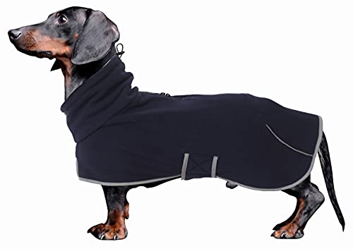 babepet Abrigo de invierno para perros con forro polar cálido, perfecto para perros salchichas, ropa para perros al aire libre con bandas ajustables y agujero para arnés, azul oscuro-S