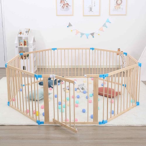 Baby Vivo Parque corralito Plegable Puerta Robusto Bebe Barrera de Seguridad hecho de Madera con Puertas - ajustable individualmente - 8 Elemente PREMIUM