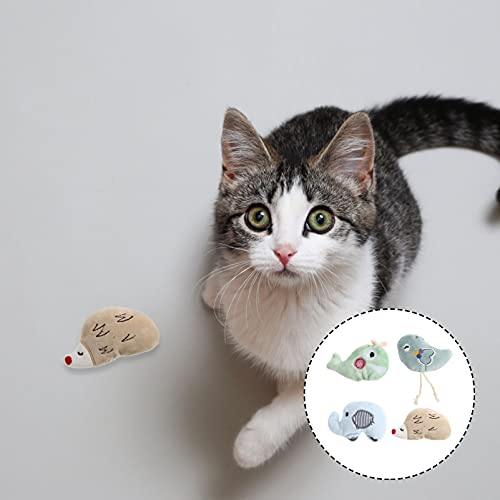 Balacoo Juego de 4 juguetes para gatos con hierba gatera, pájaros, elefantes, erizos, muñecas, juego de peluches para interiores