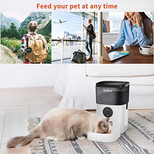 Balimo Alex 4L 2.4G WiFi Dispensador automático de Comida para Gatos y Perros, con Sonido, función de grabación, Temporizador y eliminación de aplicación