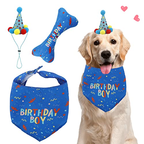 Bandana de Cumpleaños para Perros,Set de Bandana de Cumpleaños para Perro Bufanda Sombrero Pañuelo Hueso para Fiestas de Cumpleaños,Baberos Triángulo,Pequeños Medianos Grandes Mascotas Decoraciones