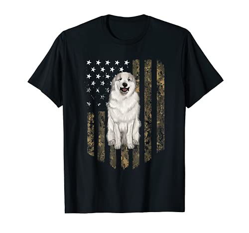 Bandiera Americana Camuflaje Perro Montaña De Los Pirineos Camiseta